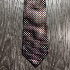 Hugo Boss Mens Silk Tie Orange Blue Pink Geometric Micro Check Made in Italy